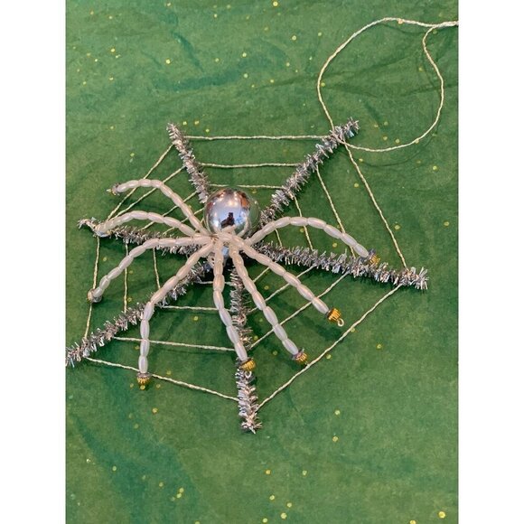 Christmas Spider Ornament 5 in Handcrafted Beaded Holiday Festive Gift Silver - Picture 10 of 11